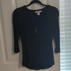 WHBM Black Long Sleeve Top with Button Accents
